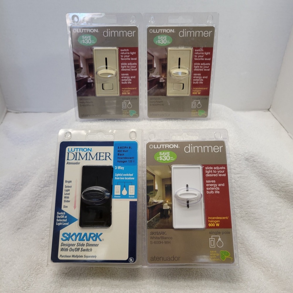 Lutron Dimmer Switch LOT OF 4 600 Watt (2) Ivory (1) Black (1) White MIXED LOT